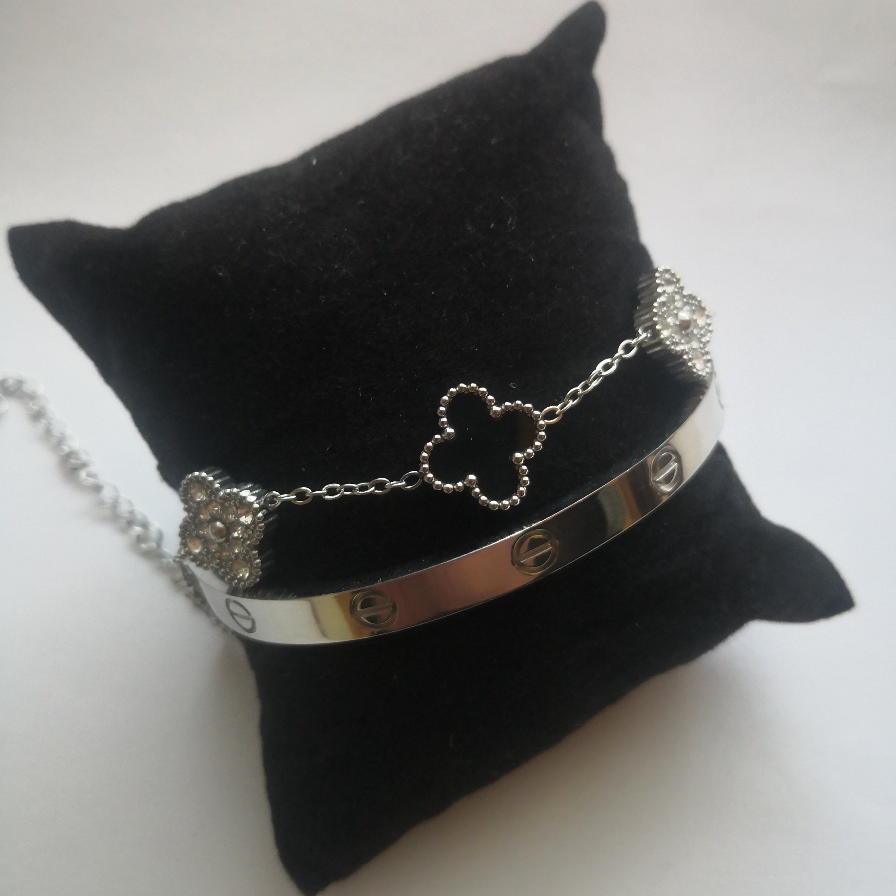Trendy & Klee Armband – Zilver & Zwart met Fonkelende Stenen