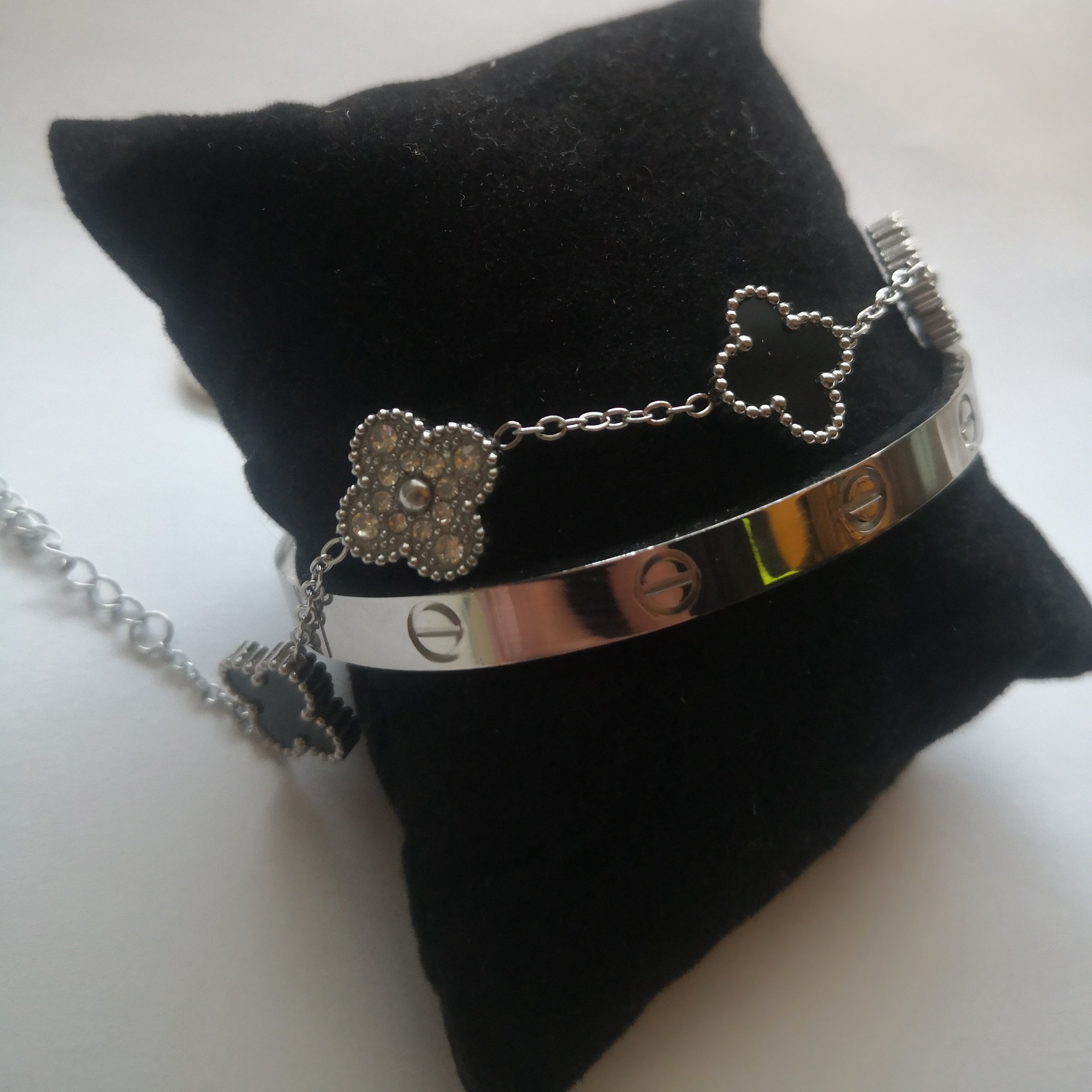 Trendy & Klee Armband – Zilver & Zwart met Fonkelende Stenen