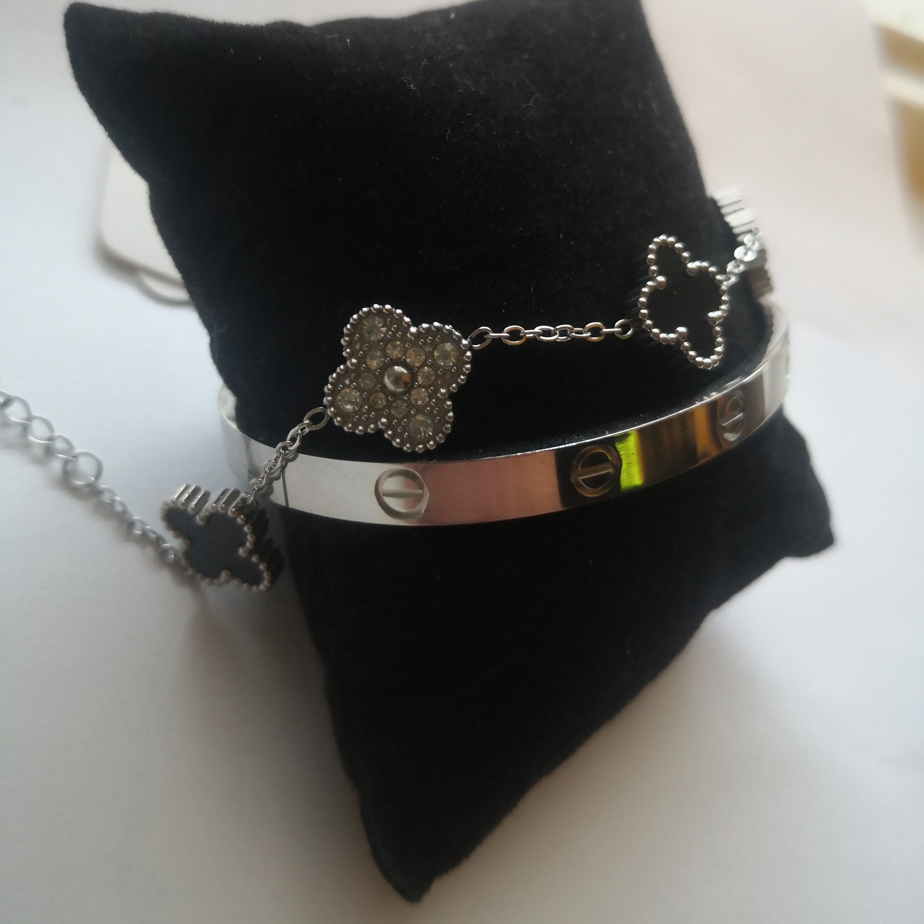 Trendy & Klee Armband – Zilver & Zwart met Fonkelende Stenen