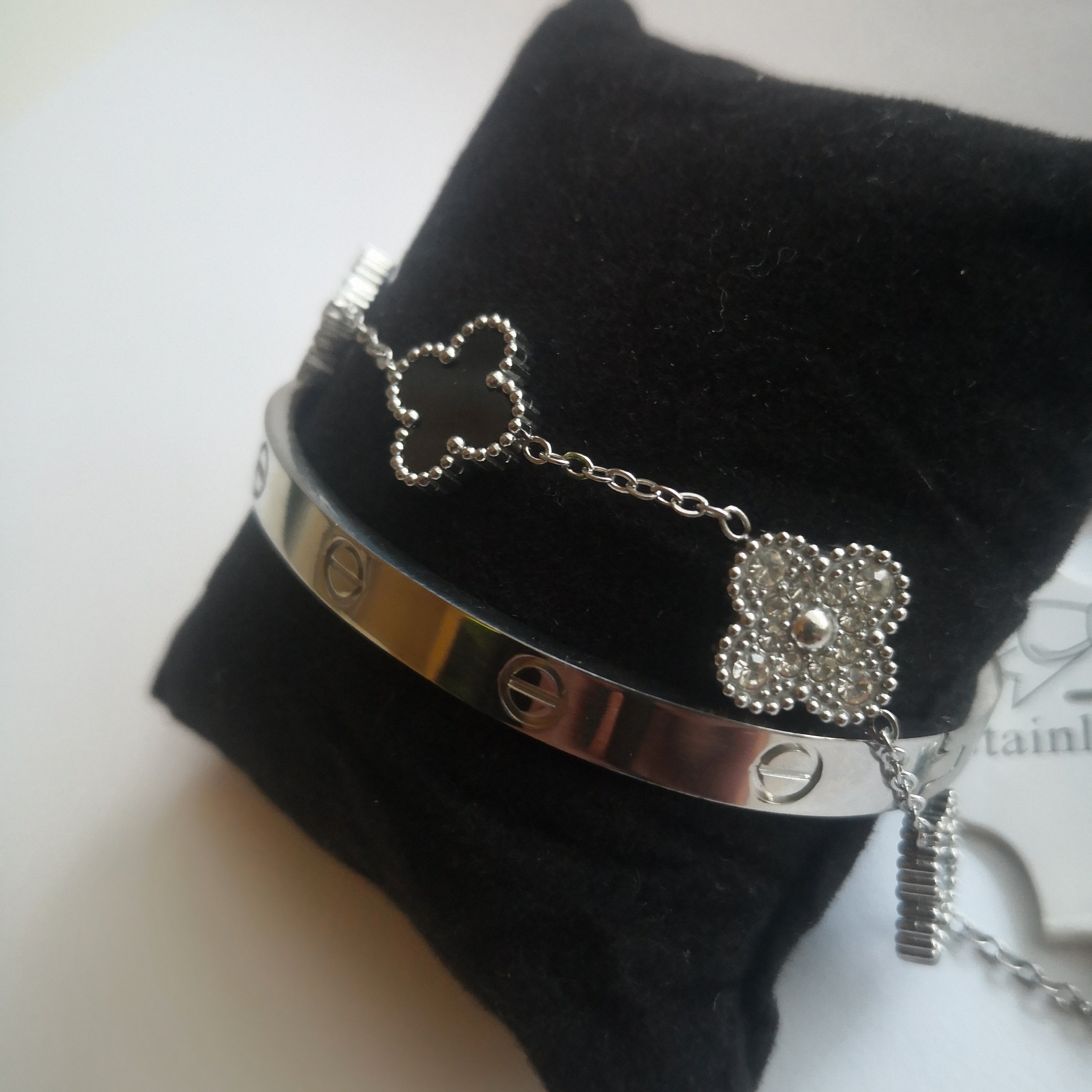 Trendy & Klee Armband – Zilver & Zwart met Fonkelende Stenen