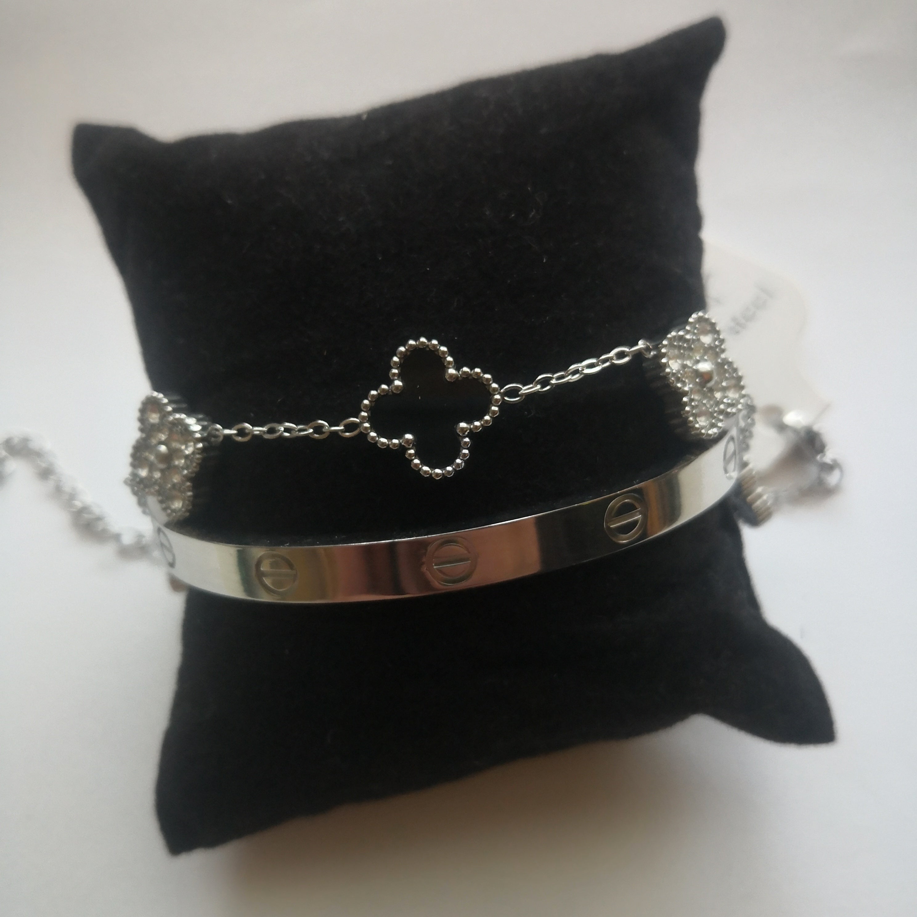 Trendy & Klee Armband – Zilver & Zwart met Fonkelende Stenen