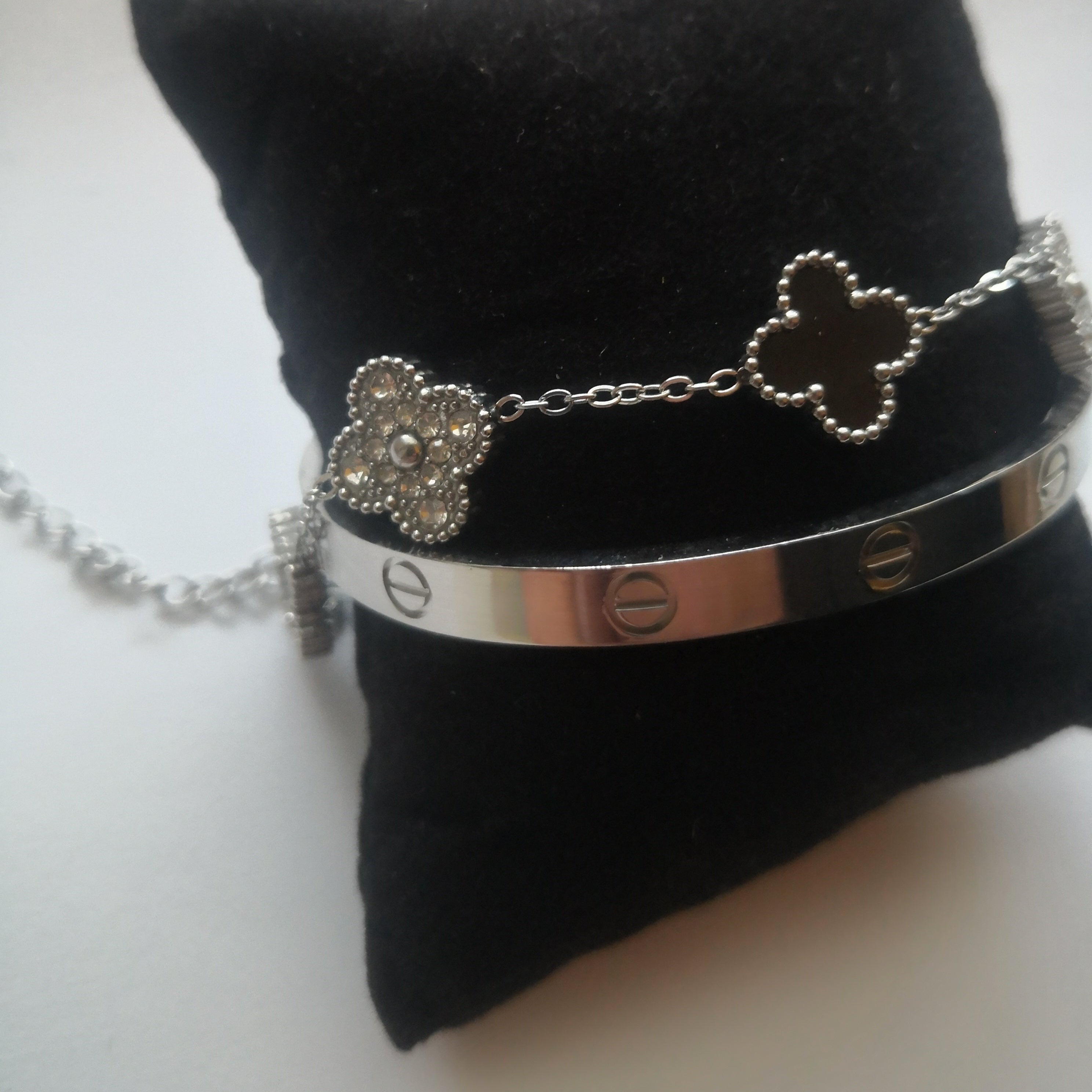 Trendy & Klee Armband – Zilver & Zwart met Fonkelende Stenen
