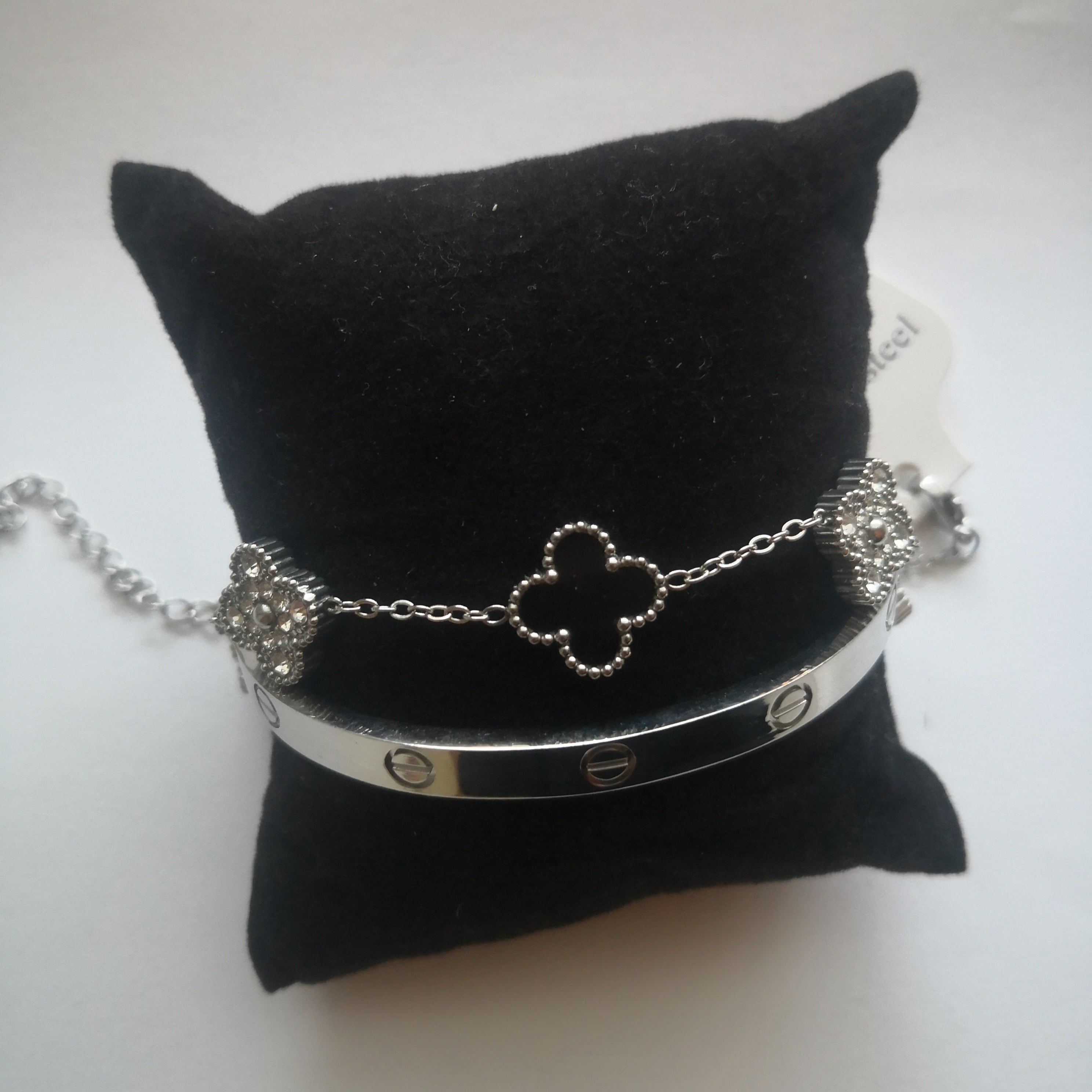 Trendy & Klee Armband – Zilver & Zwart met Fonkelende Stenen