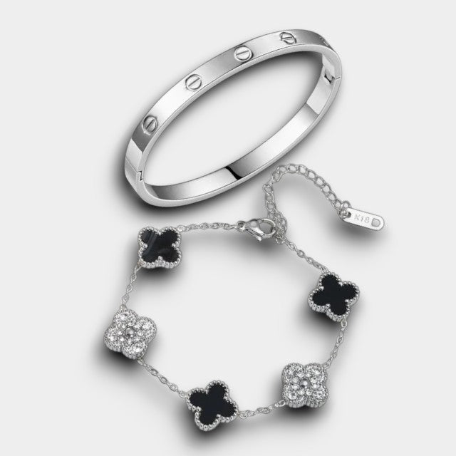 Trendy & Klee Armband – Zilver & Zwart met Fonkelende Stenen