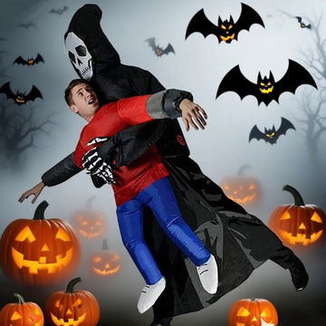 PhantomWear – Opblaasbaar Kostuum met Zwarte Robe en Spookmasker