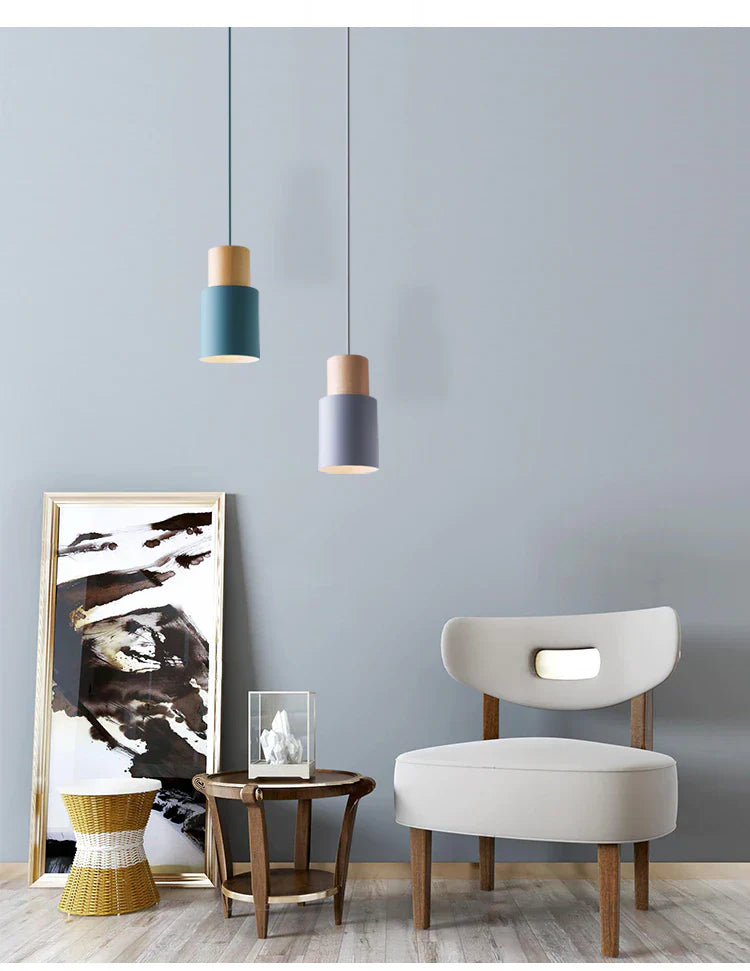 Zylora – Cylinder Pendant Lamp of Wood & Metal, modern & adjustable