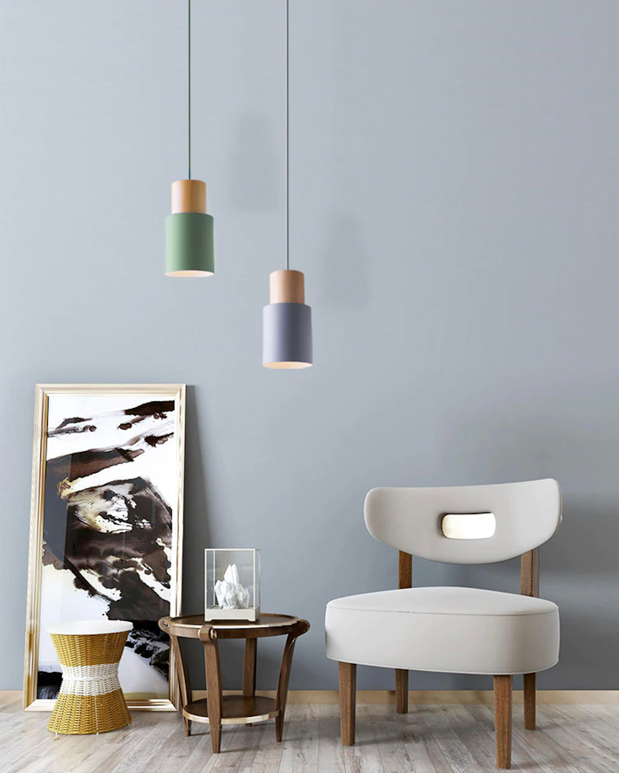 Zylora – Cylinder Pendant Lamp of Wood & Metal, modern & adjustable