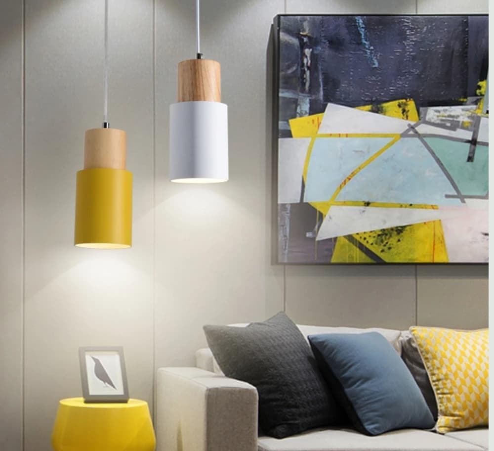 Zylora – Cylinder Pendant Lamp of Wood & Metal, modern & adjustable