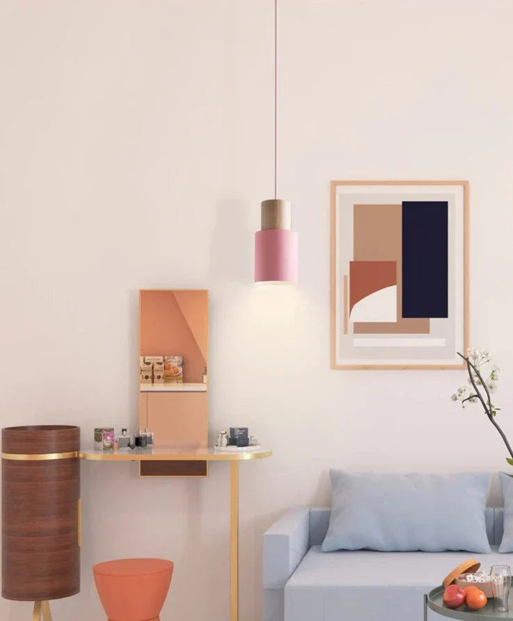 Zylora – Cylinder Pendant Lamp of Wood & Metal, modern & adjustable