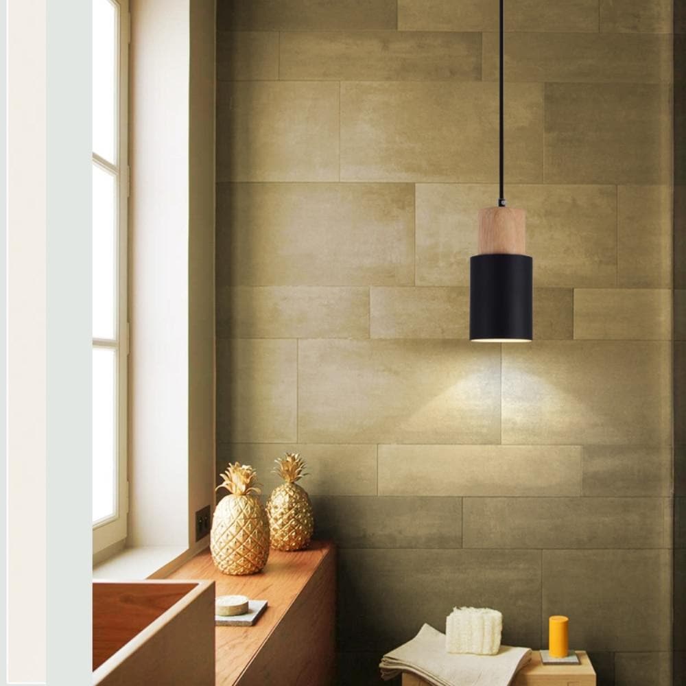 Zylora – Cylinder Pendant Lamp of Wood & Metal, modern & adjustable