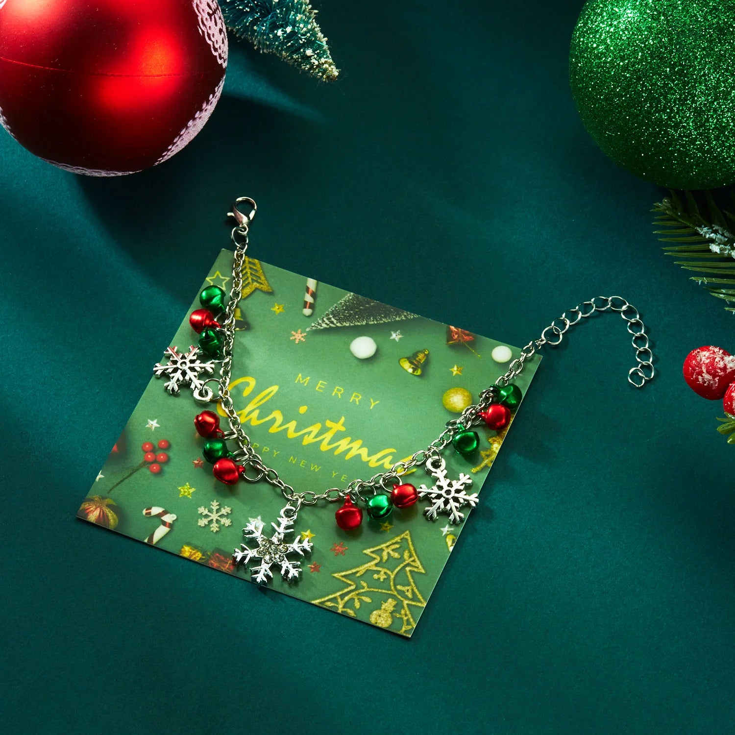 BellAurora – Christmas bracelet with Snowflake & Bell, Adjustable, Multicolor