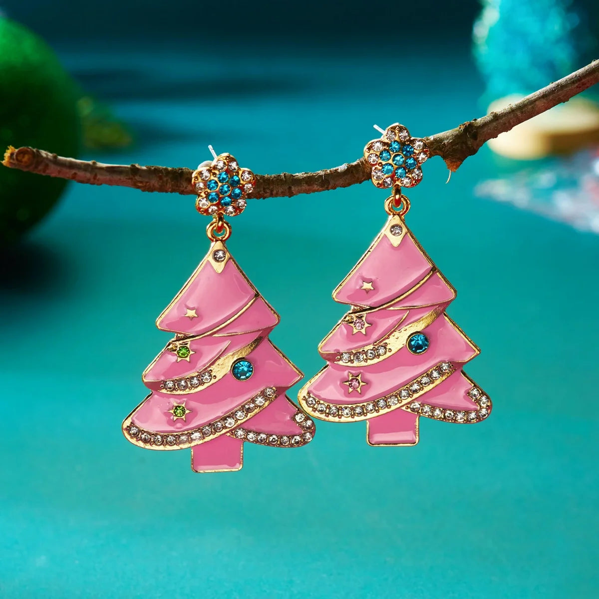 Glitzora – Christmas Earrings with Rhinestones & Christmas Tree Design