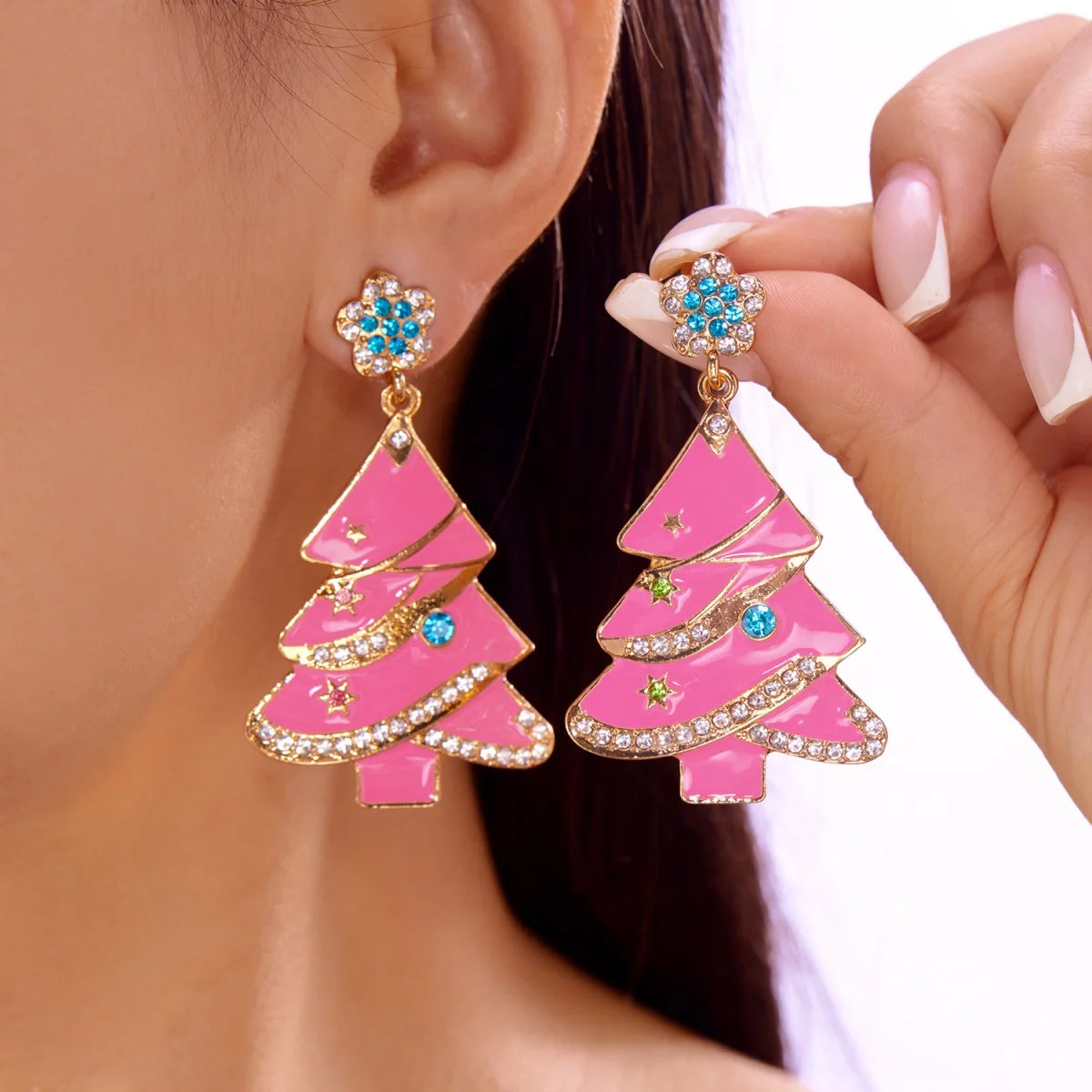 Glitzora – Christmas Earrings with Rhinestones & Christmas Tree Design