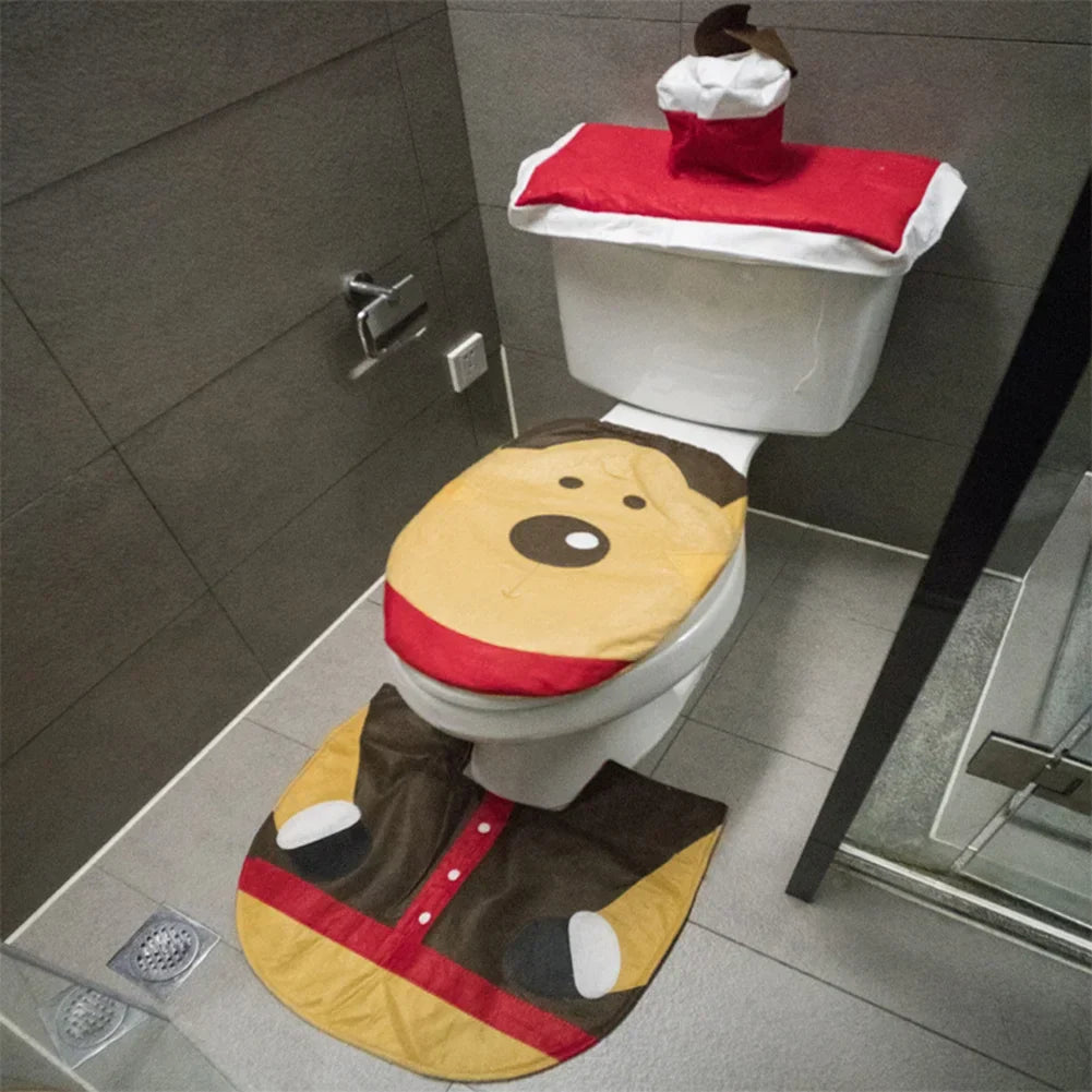 Kerst Toiletbrilhoezen set met kerstman, badmat en radiatordop 1
