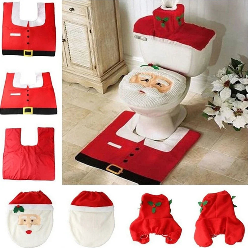 Kerst Toiletbrilhoezen set met kerstman, badmat en radiatordop 5