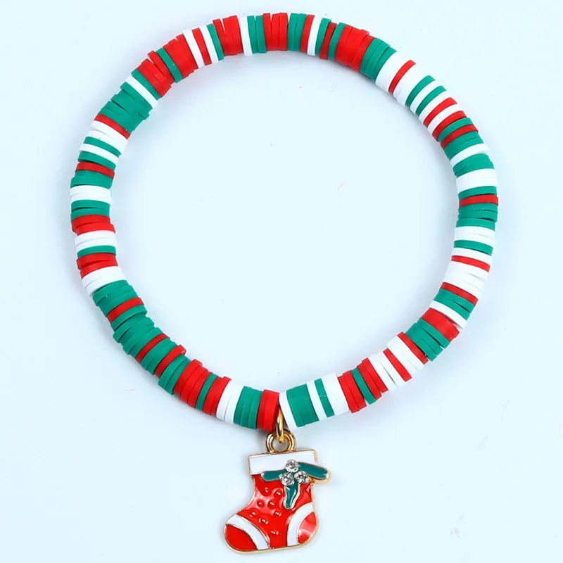 Pulseira de Nadal Flarence para mulleres con colgante de Papá Noel e floco de neve