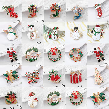 Broche de Navidad con muñeco de nieve y Papá Noel para decoración festiva