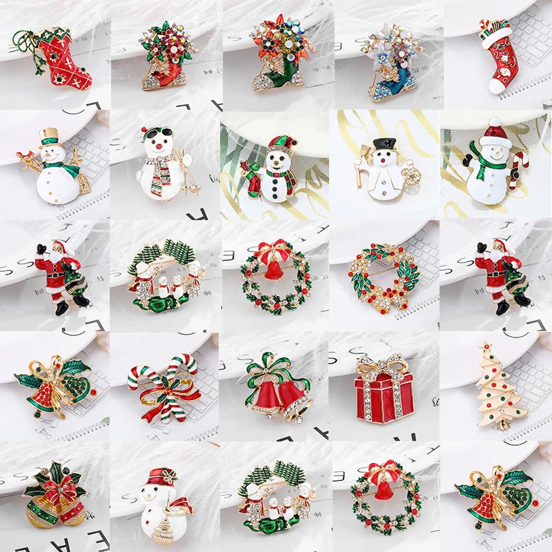 Broche de Navidad con muñeco de nieve y Papá Noel para decoración festiva