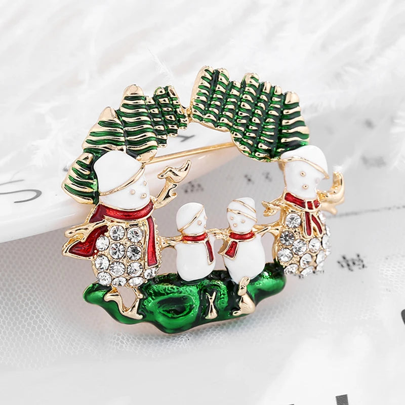 Broche de Navidad con muñeco de nieve y Papá Noel para decoración festiva