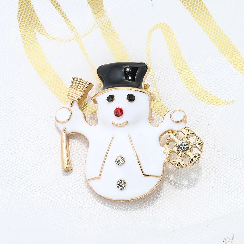 Broche de Navidad con muñeco de nieve y Papá Noel para decoración festiva