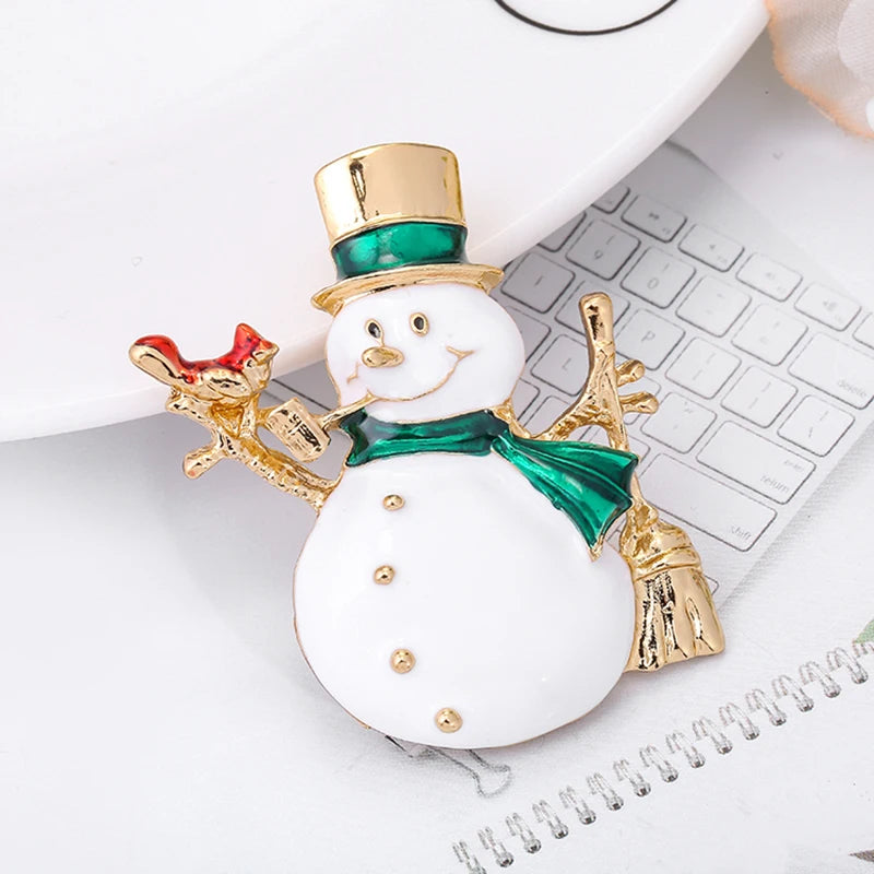 Broche de Navidad con muñeco de nieve y Papá Noel para decoración festiva