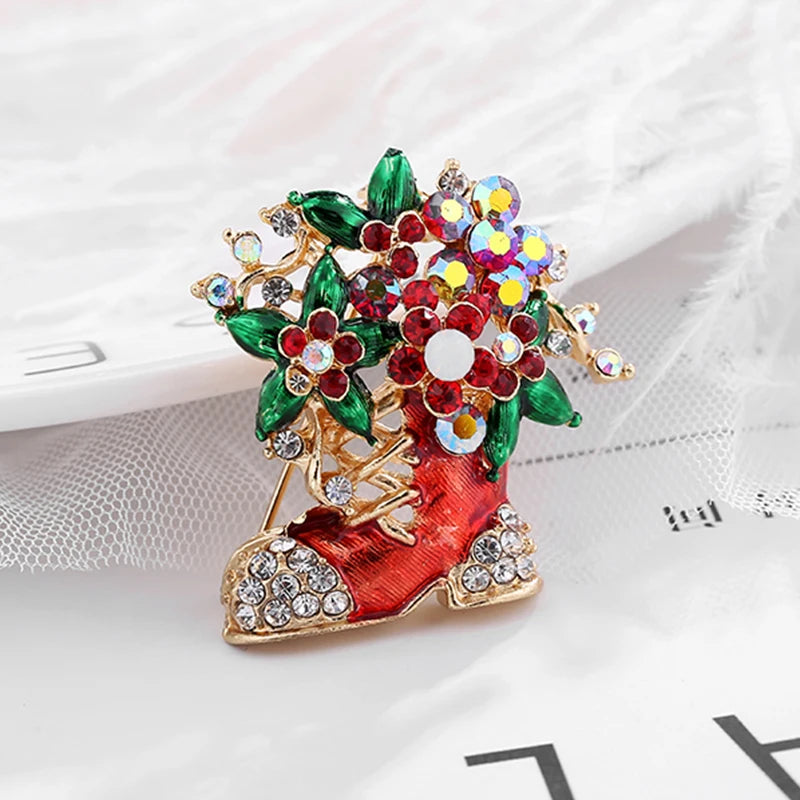 Broche de Navidad con muñeco de nieve y Papá Noel para decoración festiva