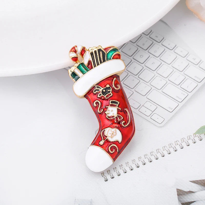 Broche de Navidad con muñeco de nieve y Papá Noel para decoración festiva
