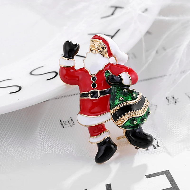 Broche de Navidad con muñeco de nieve y Papá Noel para decoración festiva