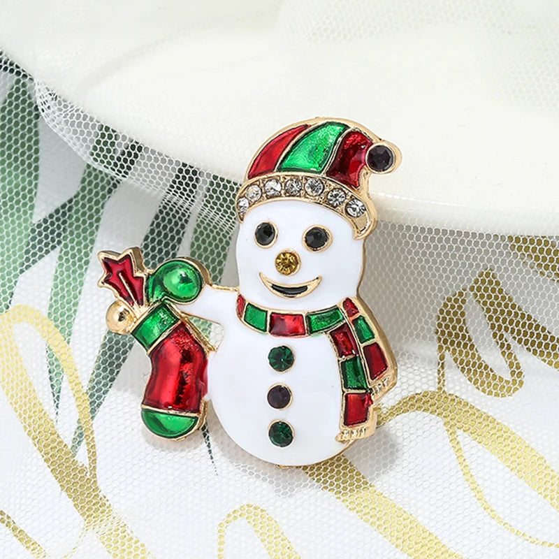 Broche de Navidad con muñeco de nieve y Papá Noel para decoración festiva
