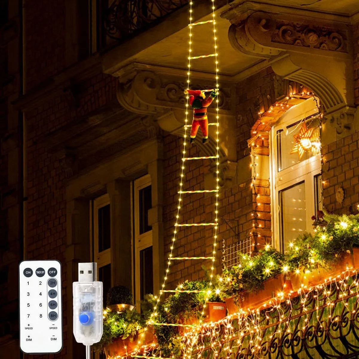 LumiClimb – LED Christmas Decoration with Climbing Ladder & USB, 1.5M/3M