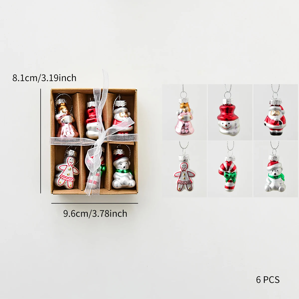 Conxunto de decoracións de Nadal Glacienne con boneco de neve de vidro e figura de Nadal para o árbore de Nadal