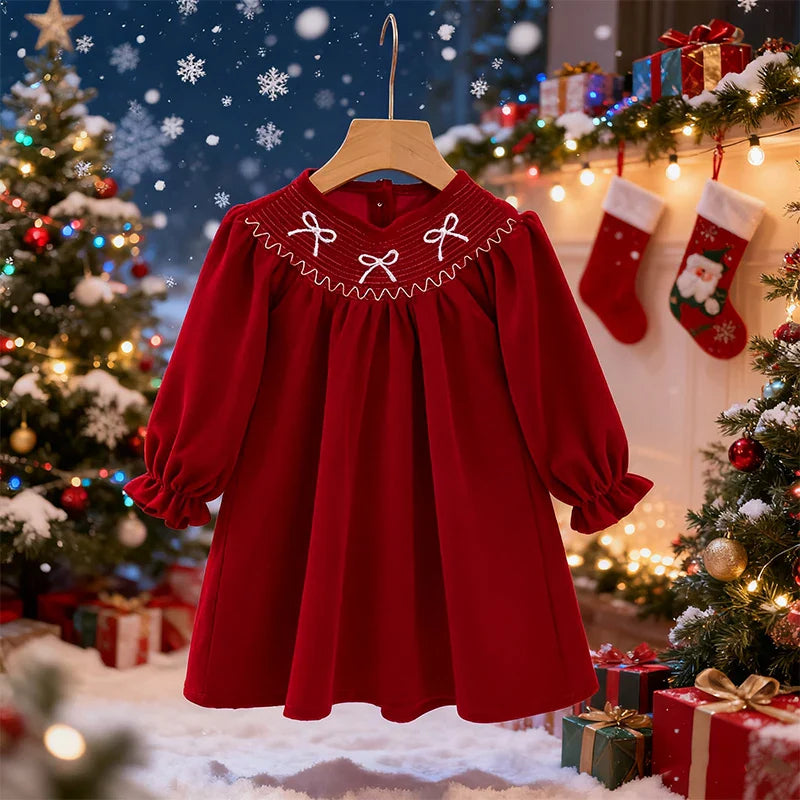 Kerstjurk voor Babymeisjes met Strik en Ruches, Comfortabele Pasvorm, Maten 90-130 0