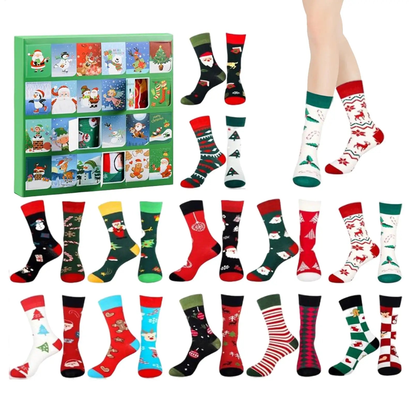 HollyFest – Christmas stocking advent calendar – 24 socks with Christmas patterns