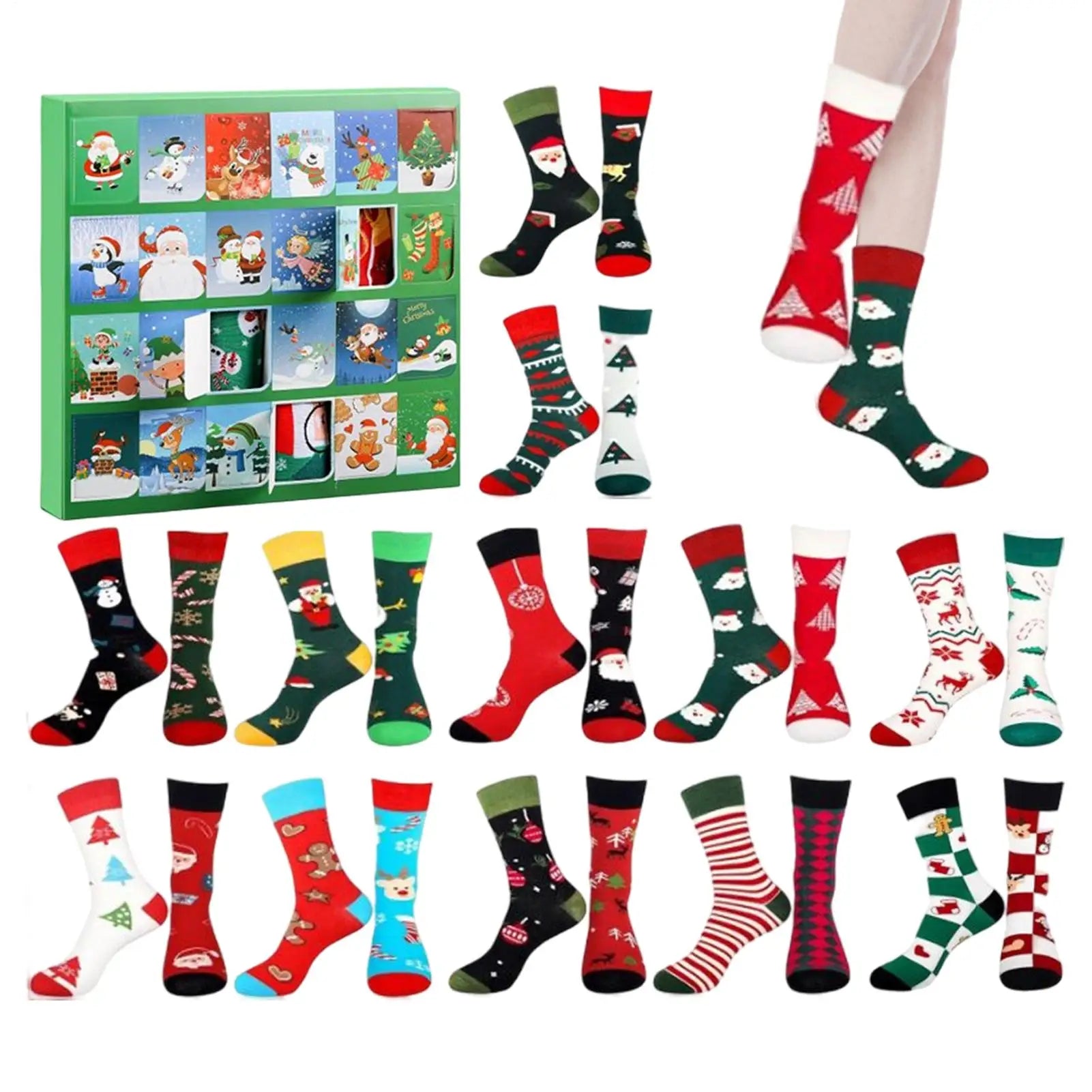 HollyFest – Christmas stocking advent calendar – 24 socks with Christmas patterns