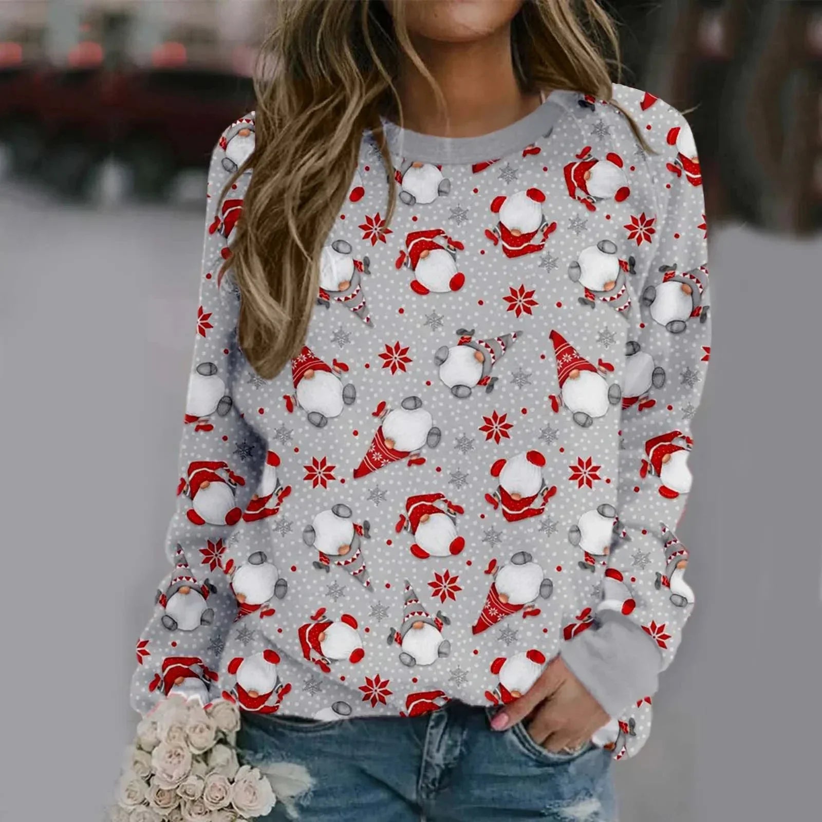 Kerstman 3D Print Sweatshirt voor Dames met Lange Mouwen 1