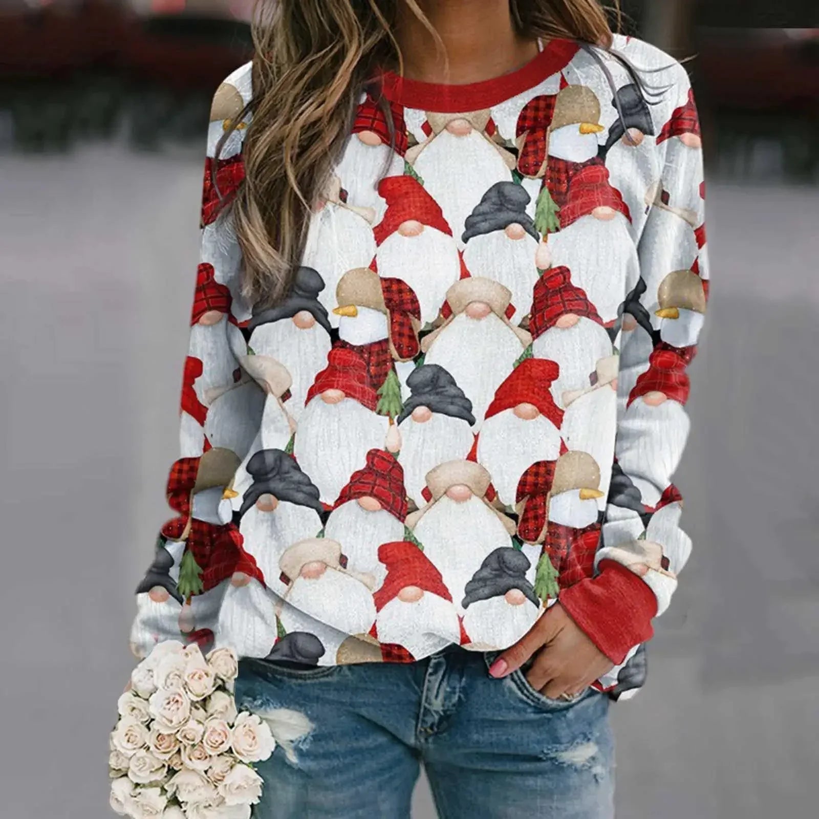 Kerstman 3D Print Sweatshirt voor Dames met Lange Mouwen 11