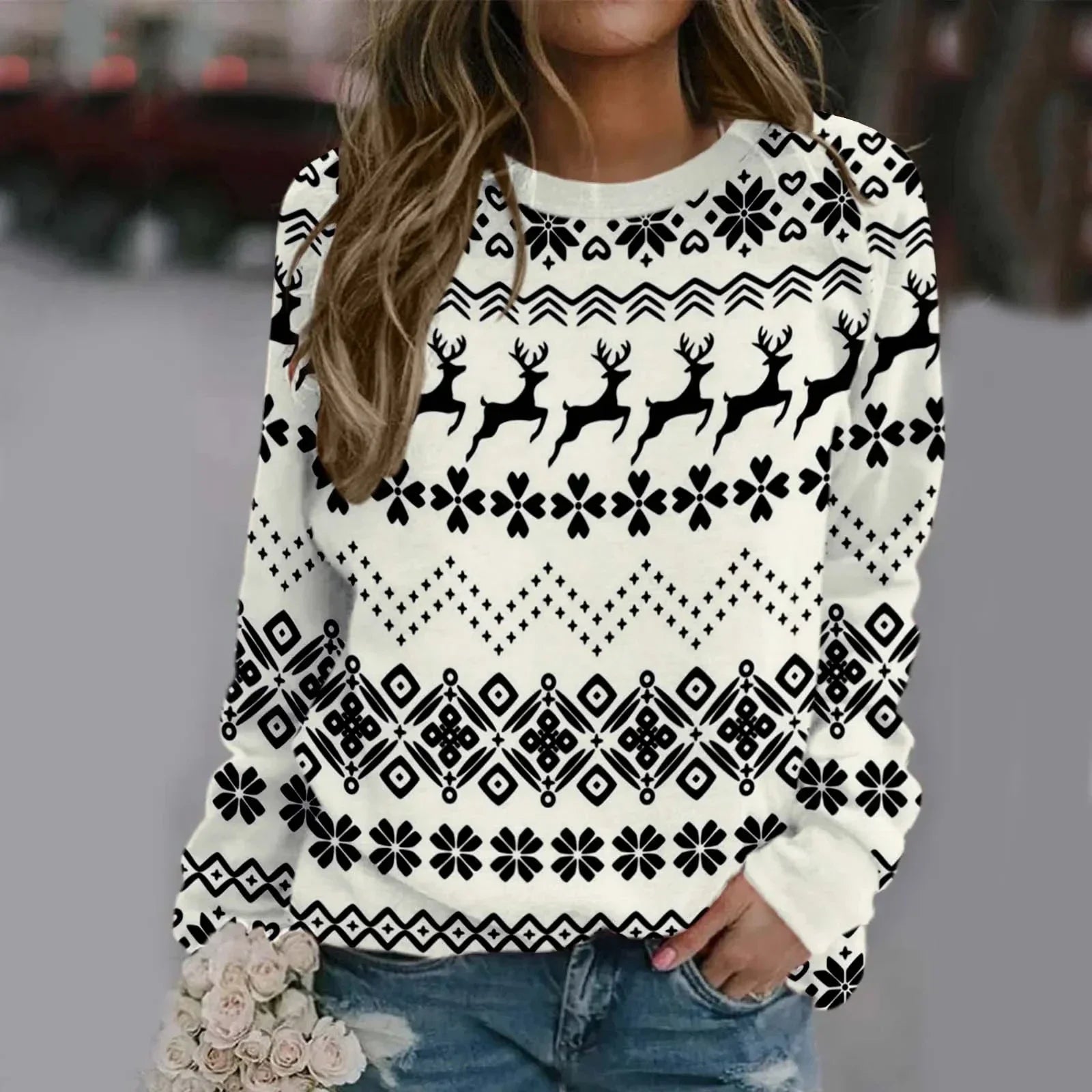 Kerstman 3D Print Sweatshirt voor Dames met Lange Mouwen 4