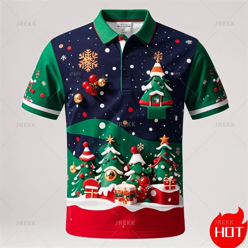 Kerstman 3D poloshirt voor mannen met vrolijke kerstprint 13