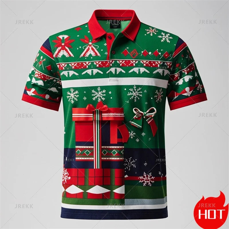 Kerstman 3D poloshirt voor mannen met vrolijke kerstprint 8