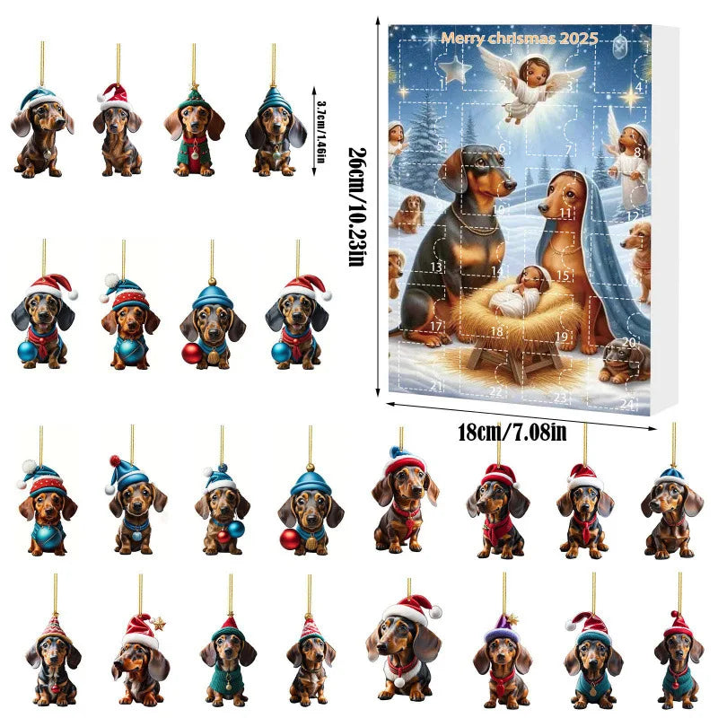 Festiva – Christmas calendar with dachshund charm – 24-day wall decoration