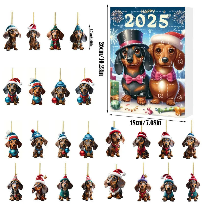 Festiva – Christmas calendar with dachshund charm – 24-day wall decoration
