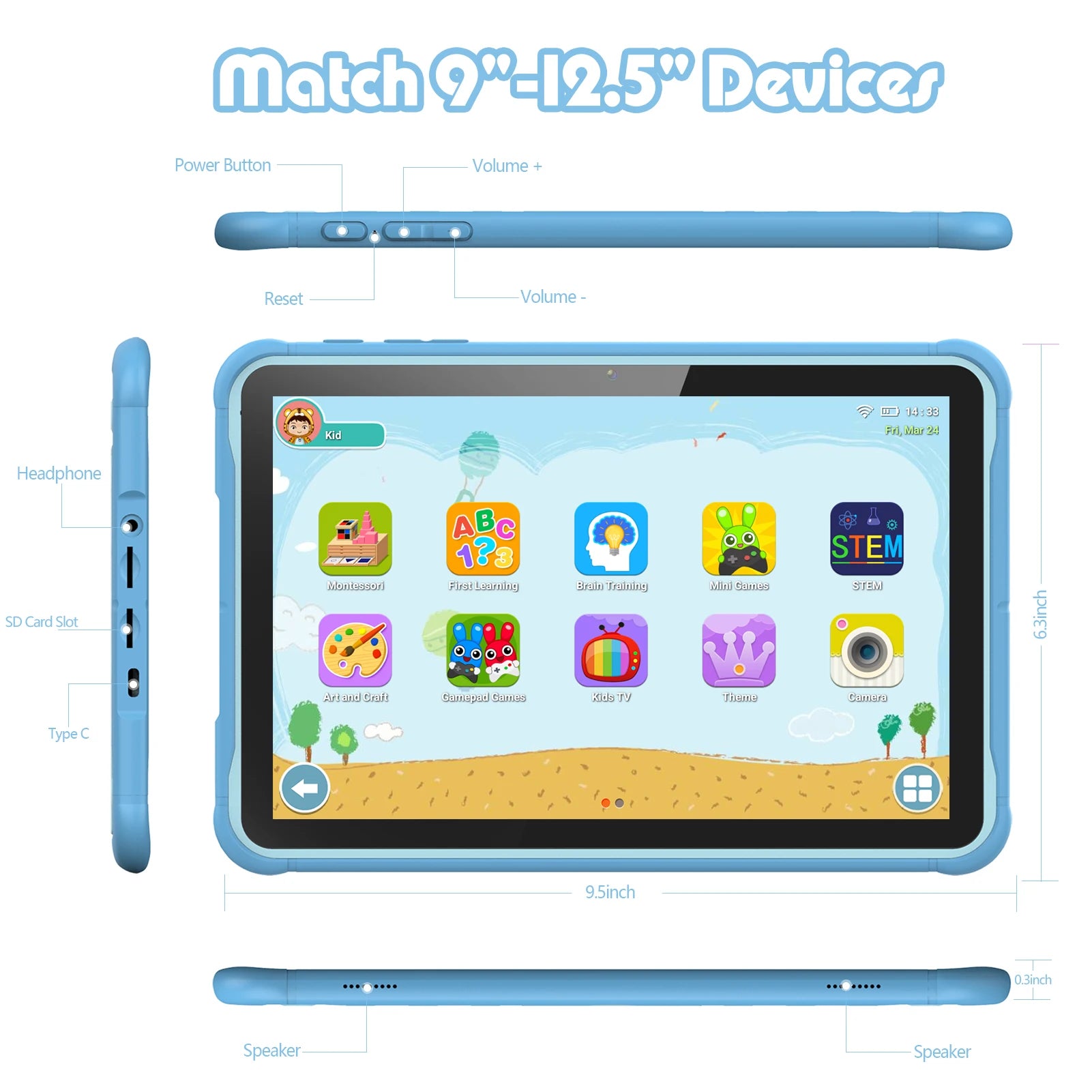 EduTab K10 – Kinder Tablet 10 inch Android 13, 64GB met Beschermhoes