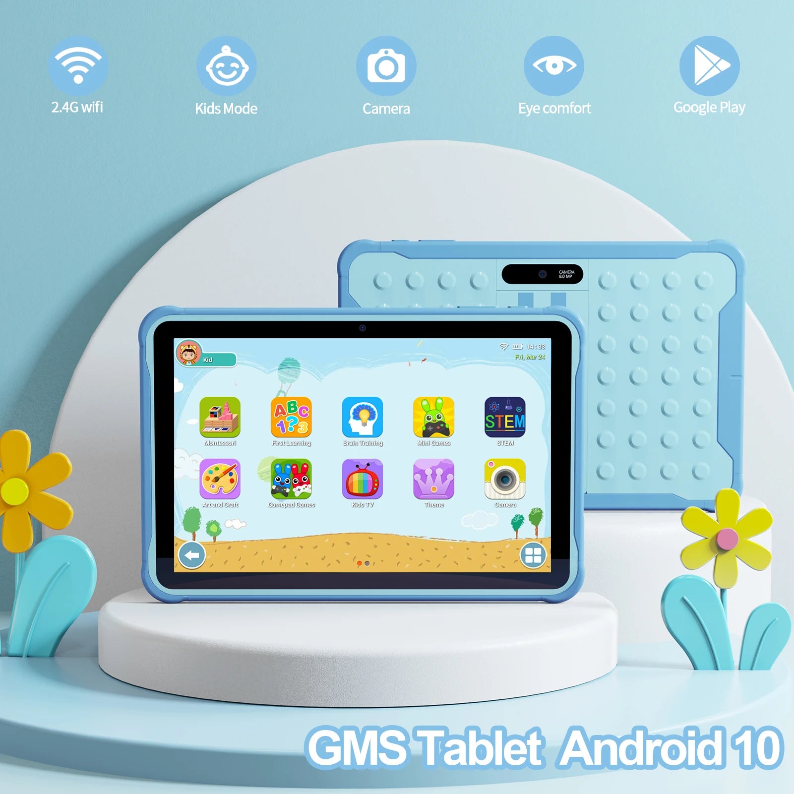 EduTab K10 – Kinder Tablet 10 inch Android 13, 64GB met Beschermhoes