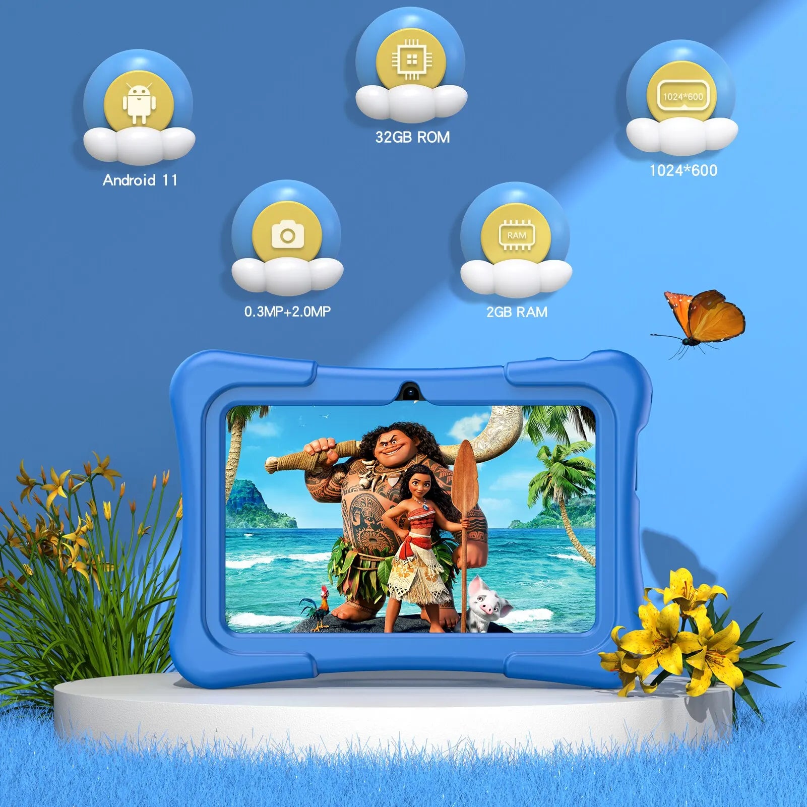 KiddoTab – Kinder Tablet 7 inch Android 11, 32GB met Dualcamera & Schokbestendig Hoes