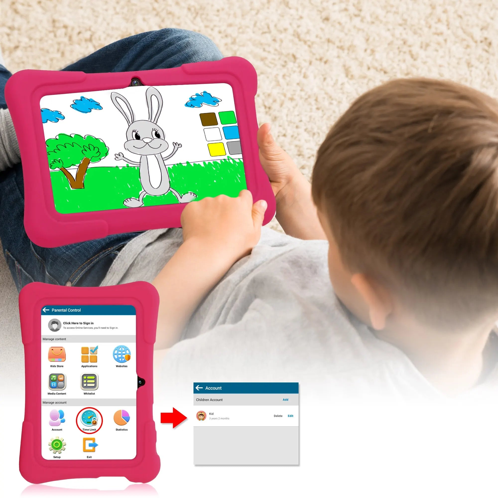 EduPlay K7 – Kinder Tablet 7 inch Android 10, 32GB met Leer- & Speelsoftware