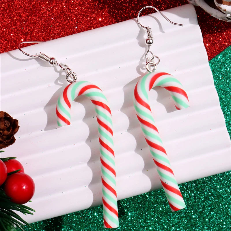 CandyLiné – Pendentes longos de Nadal coloridos con deseño de bastón de caramelo