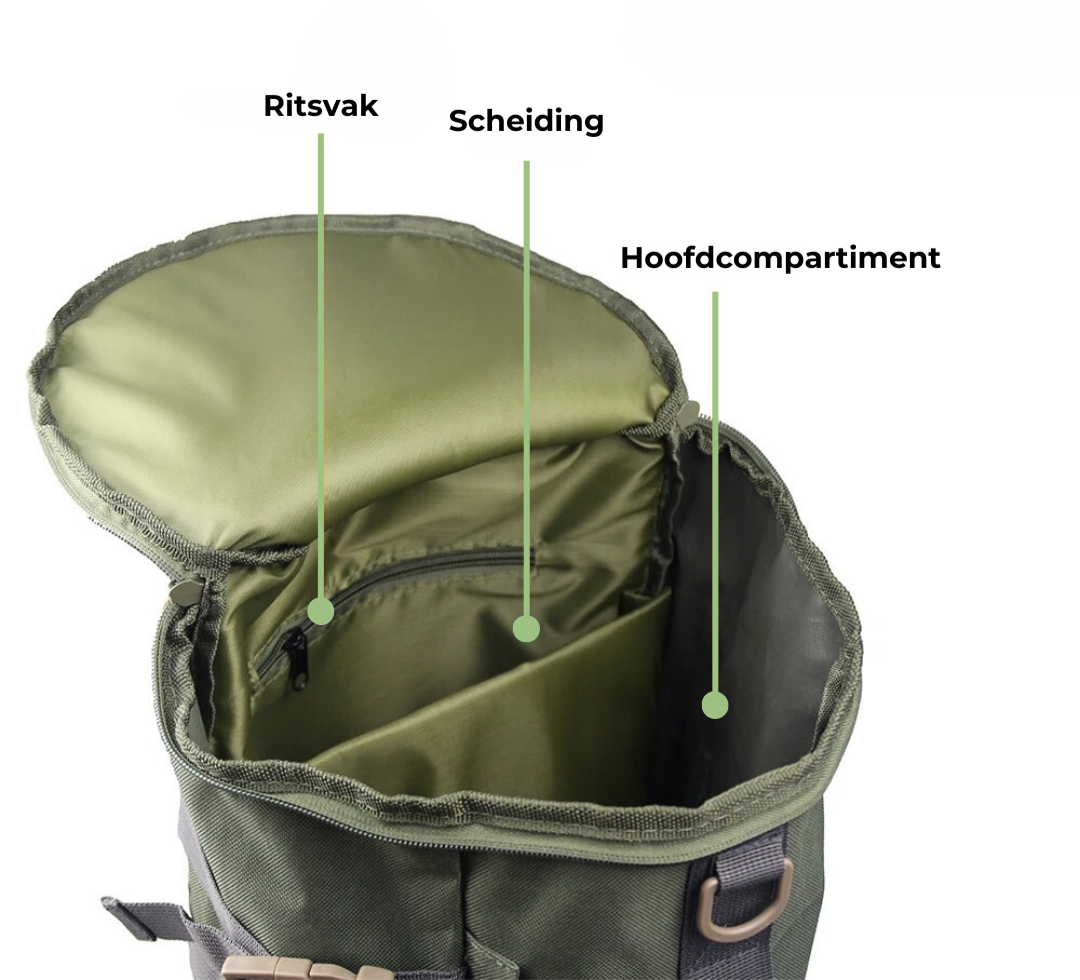 Visrugtas 45L – Outdoor Rugzak met Hengelhouders & Molle-systeem