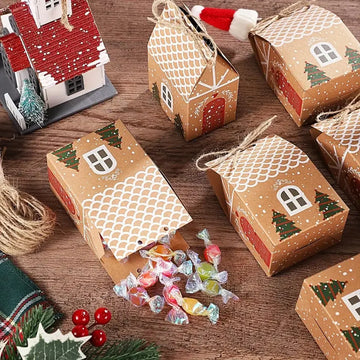 Kraftpapier Geschenkdozen voor Kerst - Set van 12 of 50 Peperkoek Huis Dozen 0