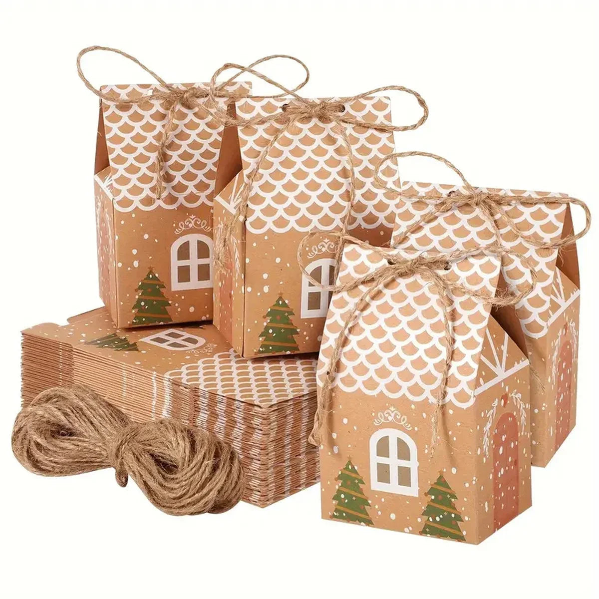 Kraftpapier Geschenkdozen voor Kerst - Set van 12 of 50 Peperkoek Huis Dozen 1