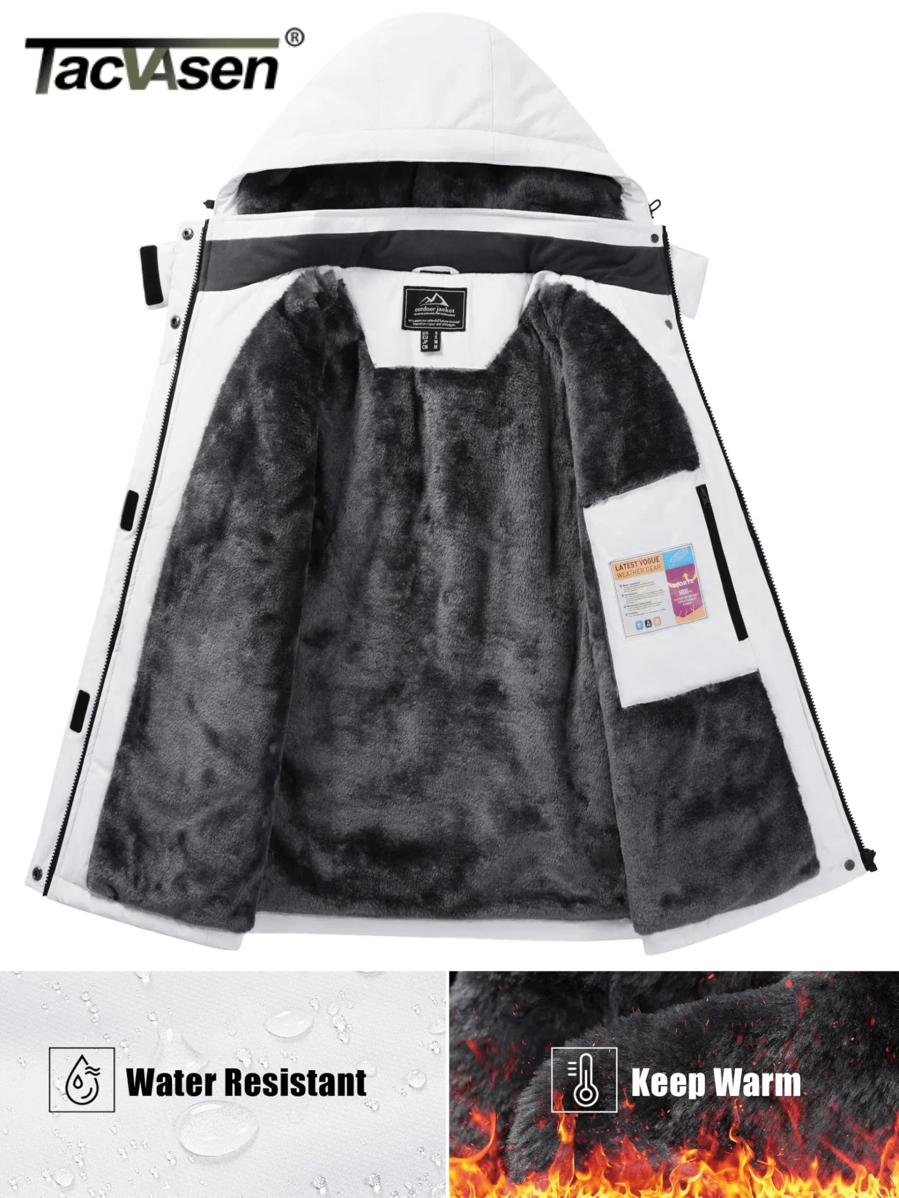 Kurtka Zimowa Damska Parka z Kapturem, Wodoodporna, 5 Kieszeni, Polarowa Podszewka 1